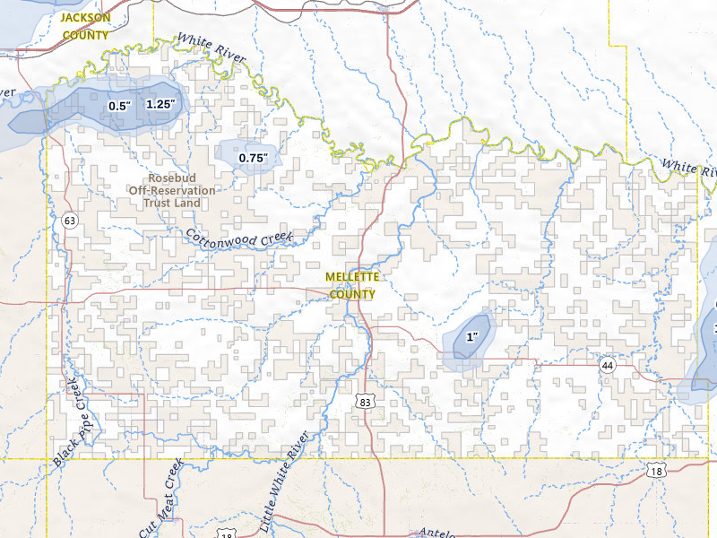 NEXRAD radar-signature map of the hail storm over White River, SD on Jul 25, 2026
