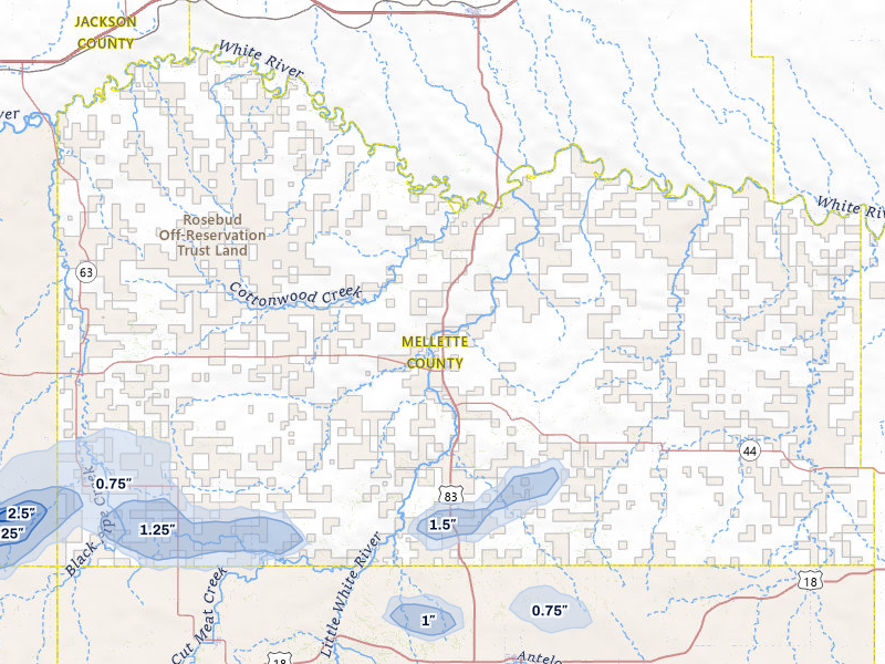 NEXRAD radar-signature map of the hail storm over White River, SD on Jul 30, 2026