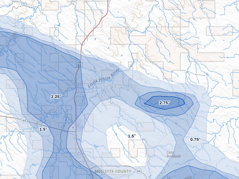NEXRAD radar-signature map of the hail storm over White River, SD on Aug 11, 2026