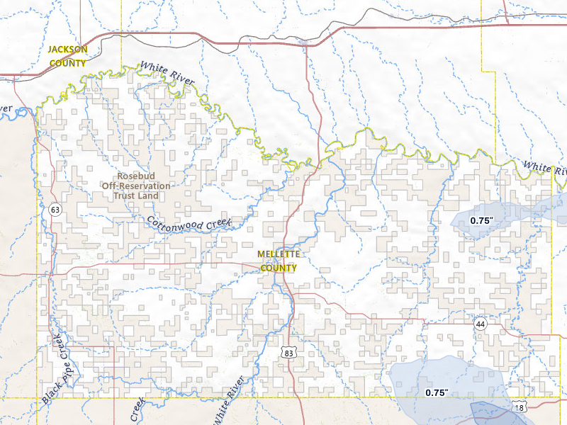 NEXRAD radar-signature map of the hail storm over White River, SD on Aug 18, 2026