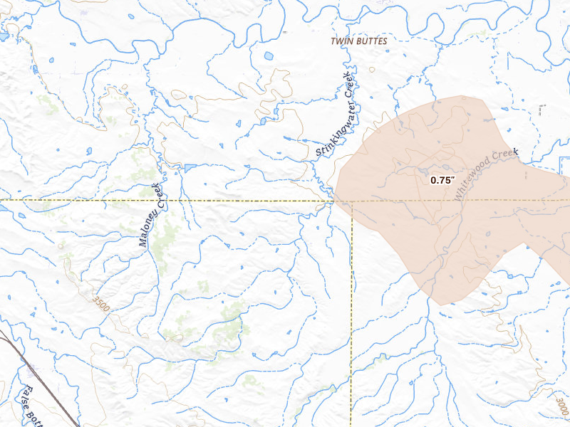 Radar-estimated hail-size map of the storm over Whitewood, SD on Jun 26, 2026