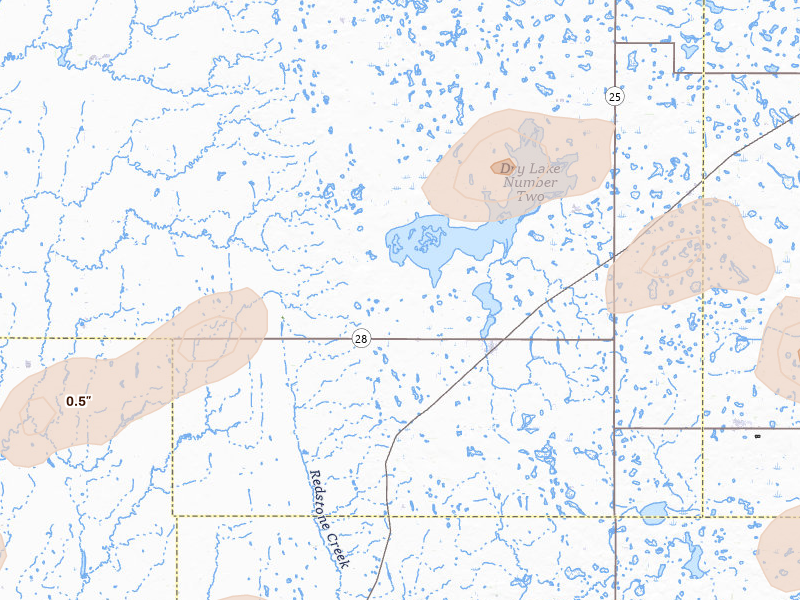 Radar-estimated hail-size map of the storm over Willow Lake, SD on Jun 4, 2026