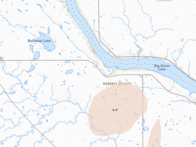 Radar-estimated hail-size map of the storm over Wilmot, SD on Jun 15, 2026