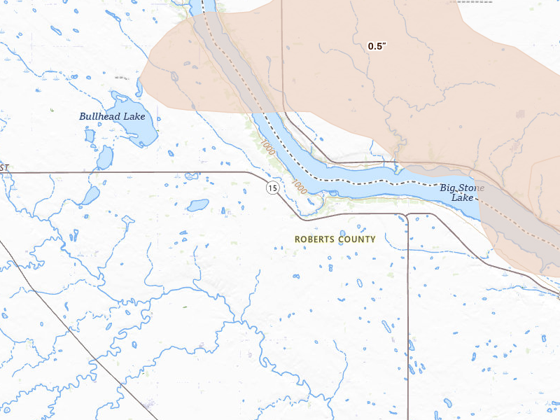Radar-estimated hail-size map of the storm over Wilmot, SD on Jul 19, 2026