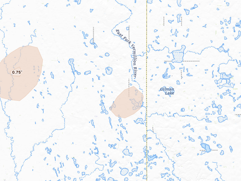 Radar-estimated hail-size map of the storm over Winfred, SD on Jun 4, 2026