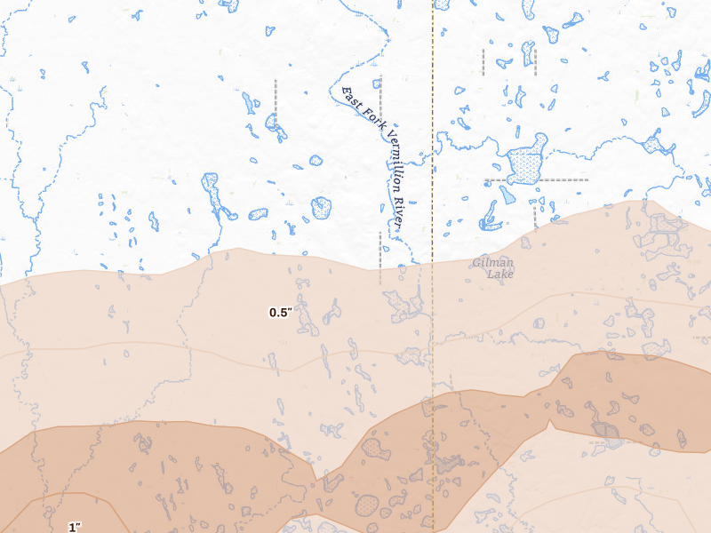 Radar-estimated hail-size map of the storm over Winfred, SD on Jul 2, 2026