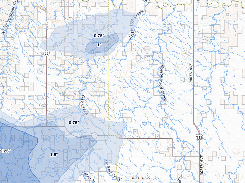 NEXRAD radar-signature map of the hail over Winner, SD