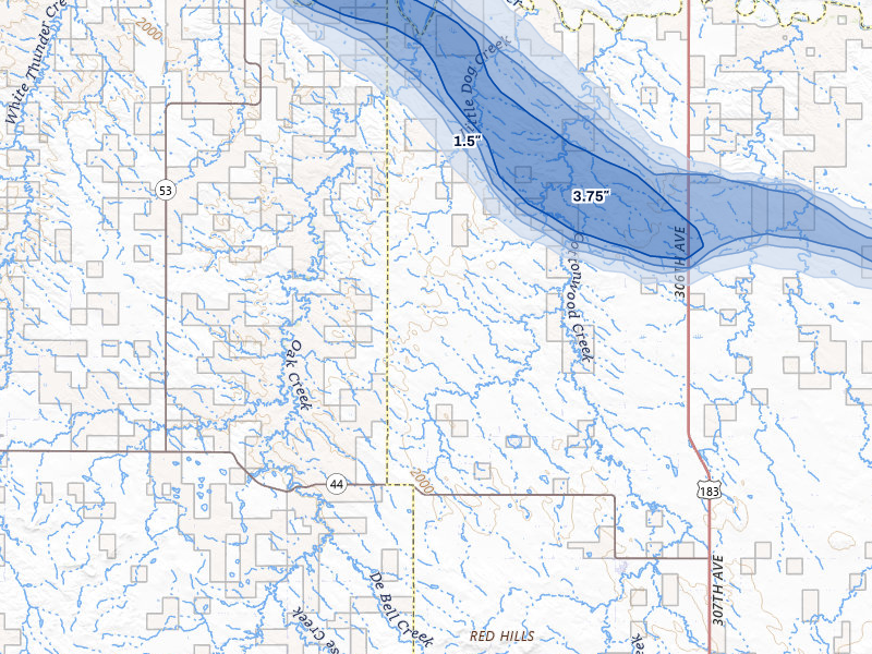 NEXRAD radar-signature map of the hail storm over Winner, SD on Jun 3, 2026