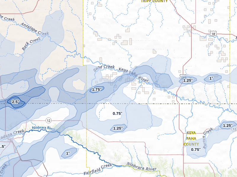 NEXRAD radar-signature map of the hail storm over Winner, SD on Jun 27, 2026