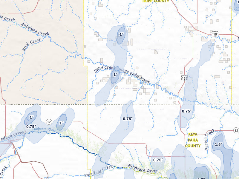 NEXRAD radar-signature map of the hail storm over Winner, SD on Jun 30, 2026