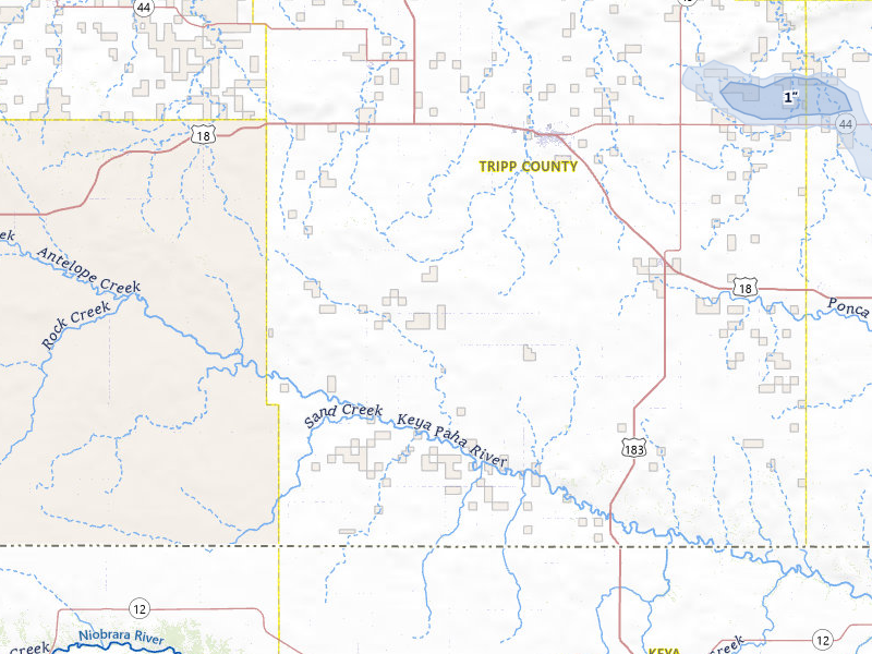 NEXRAD radar-signature map of the hail storm over Winner, SD on Aug 6, 2026