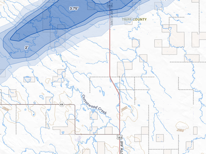 NEXRAD radar-signature map of the hail over Witten, SD