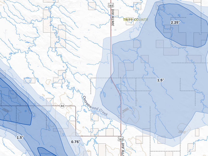 NEXRAD radar-signature map of the hail storm over Witten, SD on Jul 6, 2026