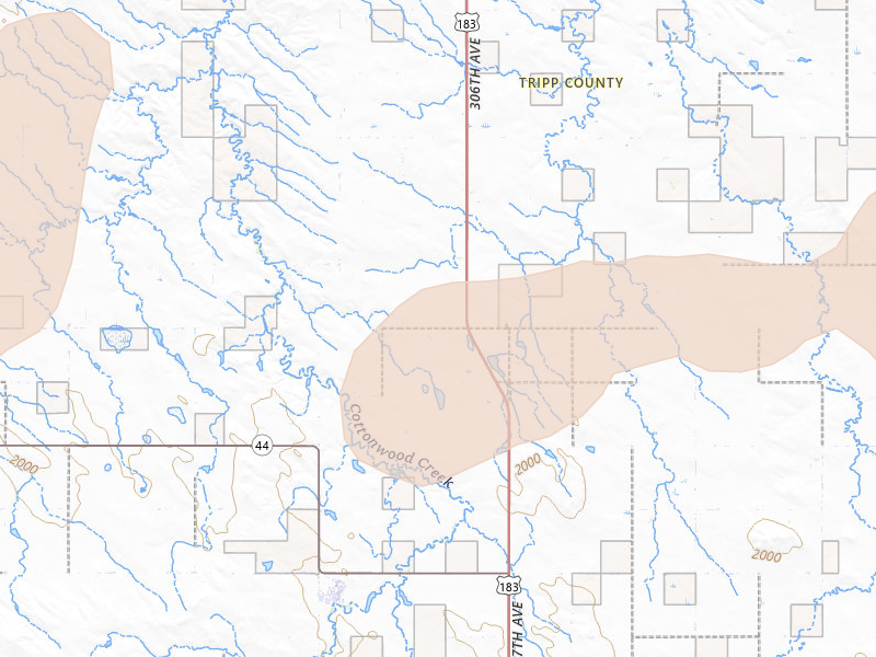 Radar-estimated hail-size map of the storm over Witten, SD on Jul 25, 2026