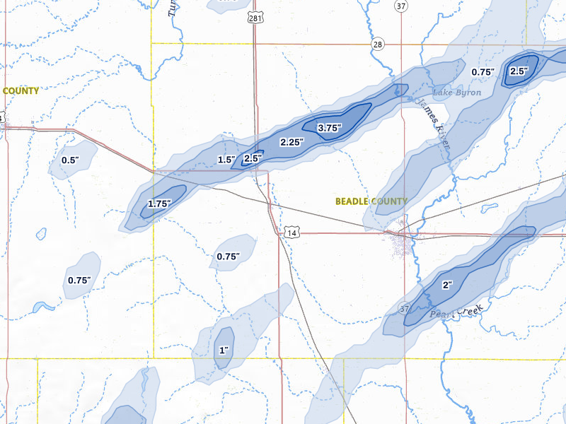 NEXRAD radar-signature map of the hail storm over Wolsey, SD on Jun 3, 2026