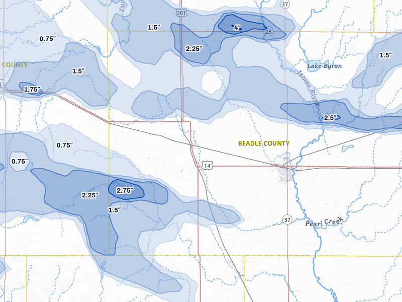 NEXRAD radar-signature map of the hail over Wolsey, SD