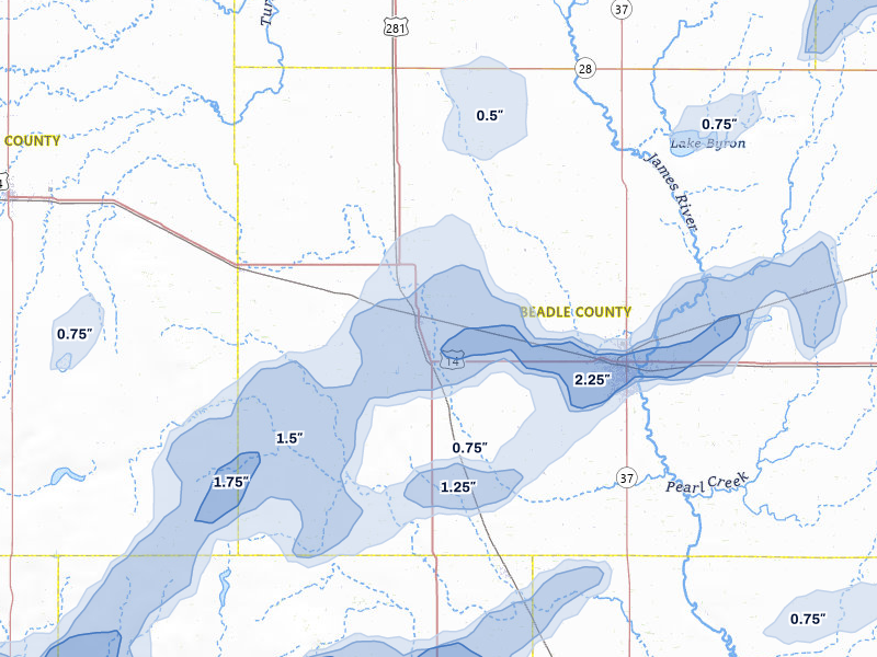 NEXRAD radar-signature map of the hail over Wolsey, SD