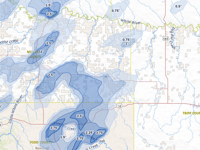 NEXRAD radar-signature map of the hail over Wood, SD