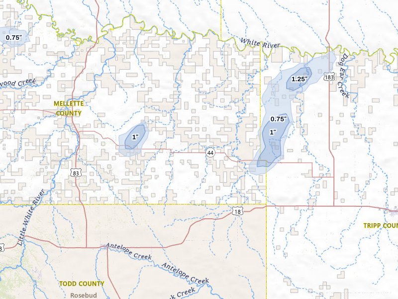 NEXRAD radar-signature map of the hail storm over Wood, SD on Jul 25, 2026