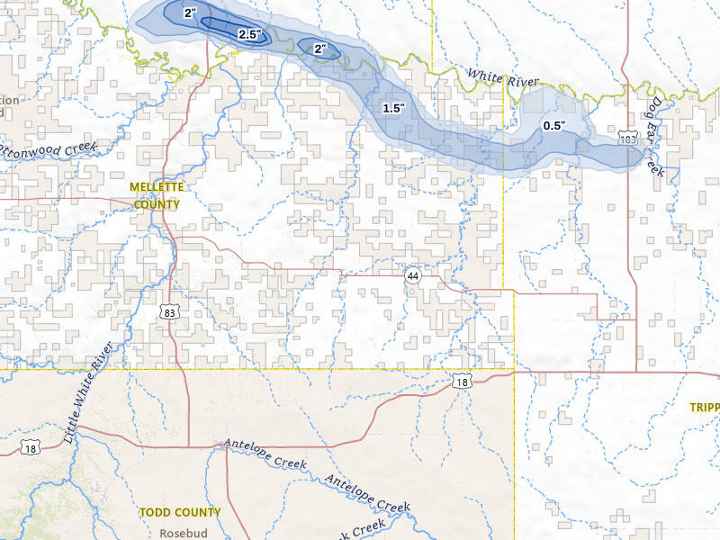NEXRAD radar-signature map of the hail storm over Wood, SD on Aug 12, 2026