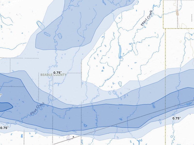 NEXRAD radar-signature map of the hail over Yale, SD