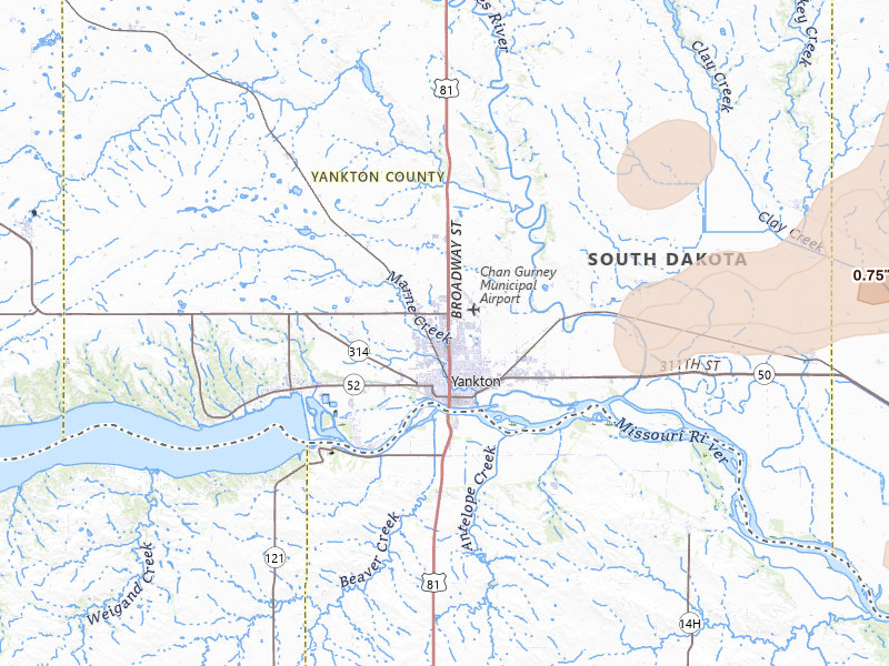 Radar-estimated hail-size map of the storm over Yankton, SD on May 31, 2026