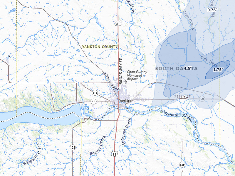 NEXRAD radar-signature map of the hail storm over Yankton, SD on May 31, 2026