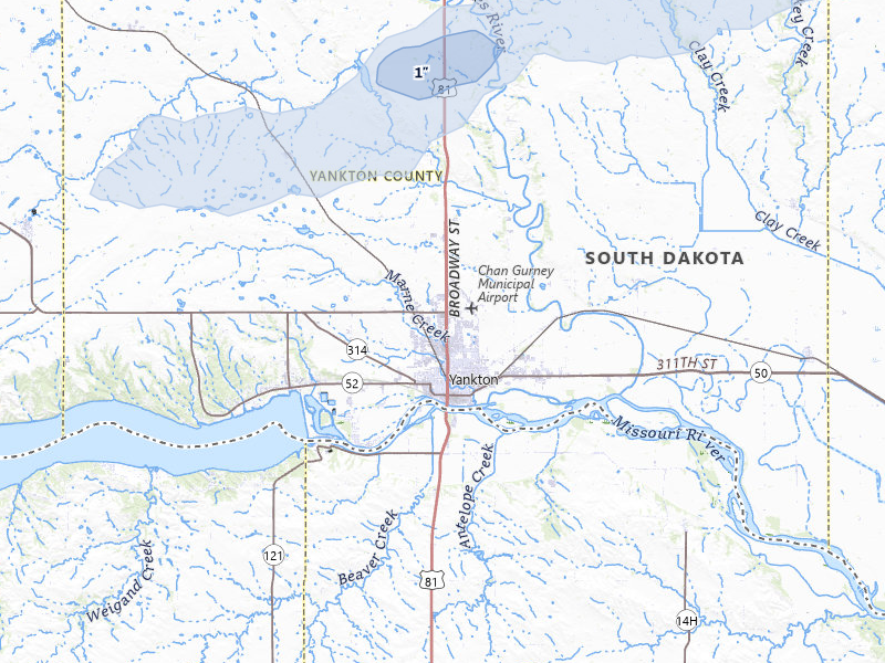 NEXRAD radar-signature map of the hail storm over Yankton, SD on Jun 27, 2026