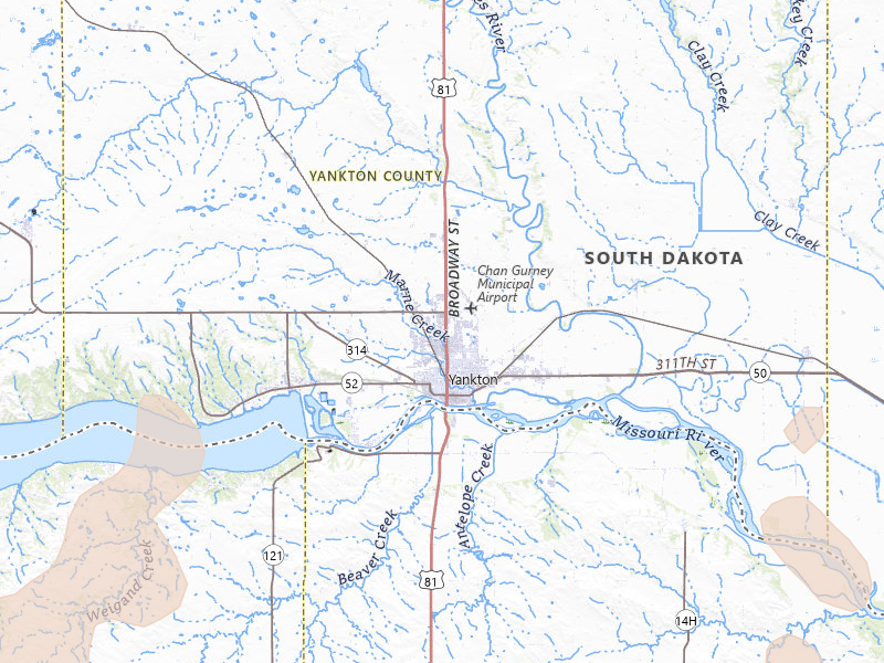 Radar-estimated hail-size map of the storm over Yankton, SD on Jun 30, 2026