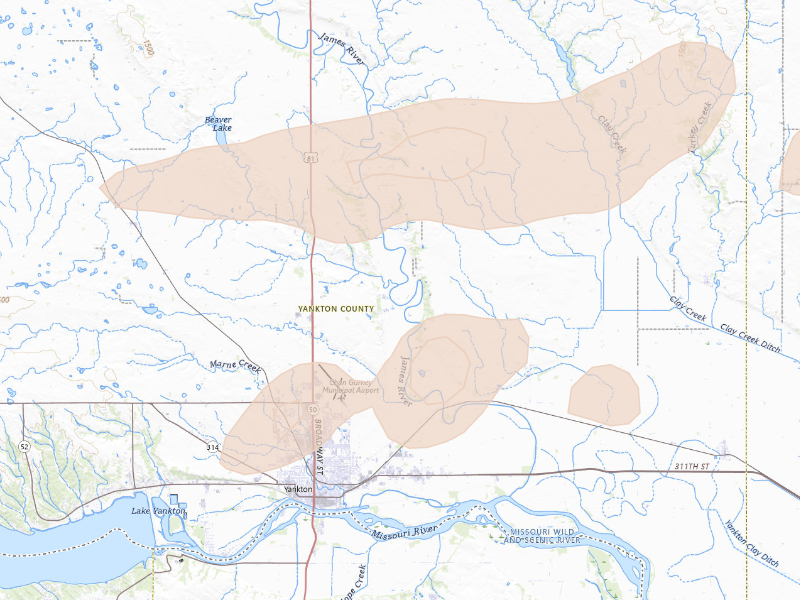Radar-estimated hail-size map of the storm over Yankton, SD