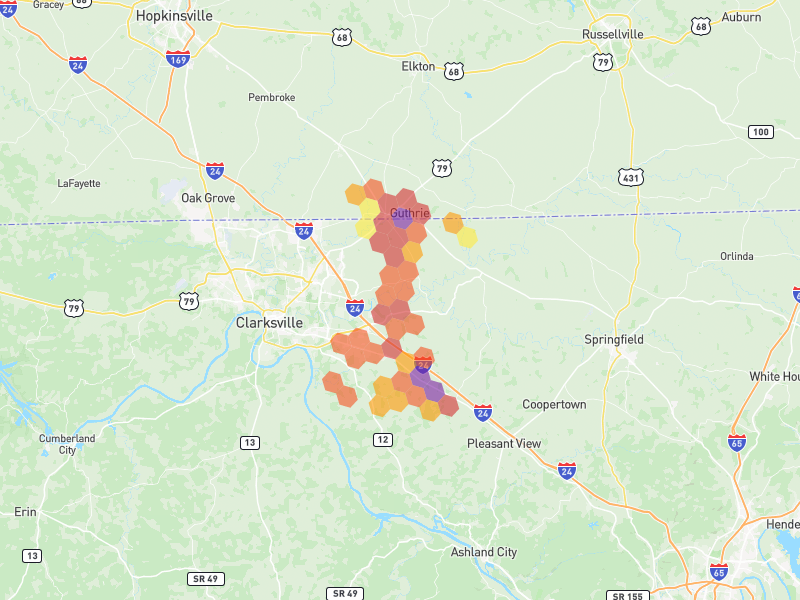 Hail map of Adams, TN on Jul 2, 2026, hail up to 3"