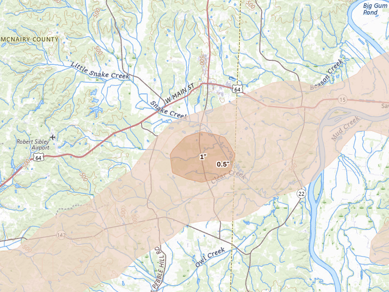Radar-estimated hail-size map of the storm over Adamsville, TN