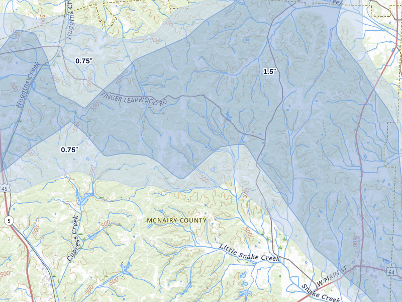 NEXRAD radar-signature map of the hail storm over Adamsville, TN on Jul 3, 2026
