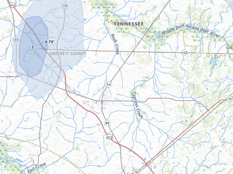 NEXRAD radar-signature map of the hail storm over Alamo, TN on Jul 9, 2026