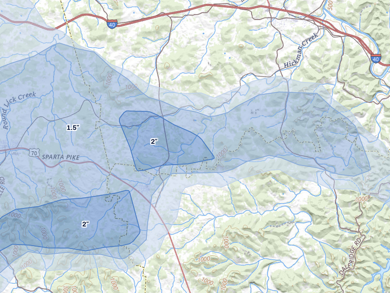 NEXRAD radar-signature map of the hail storm over Alexandria, TN on Jul 3, 2026