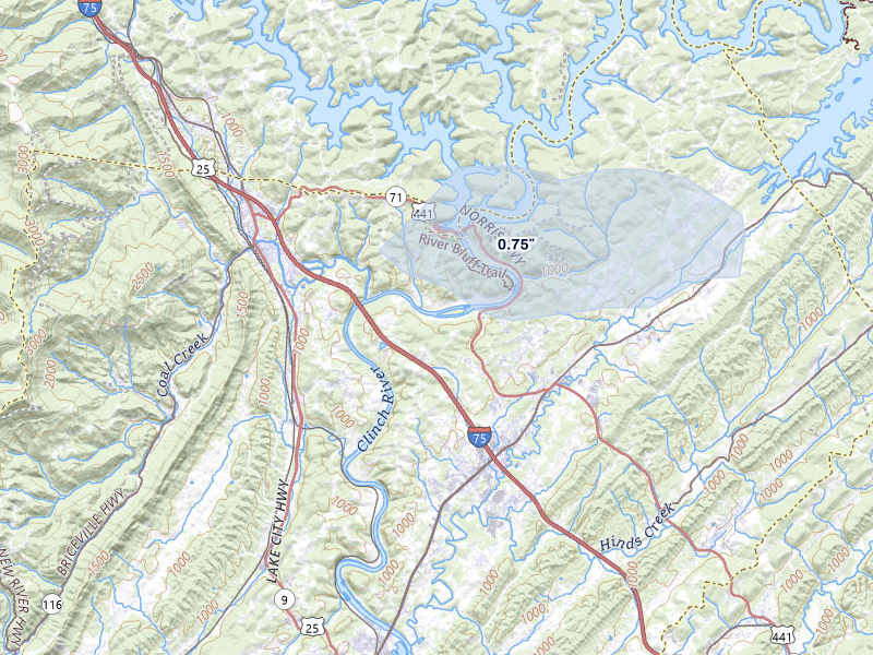 NEXRAD radar-signature map of the hail storm over Andersonville, TN on Mar 21, 2026