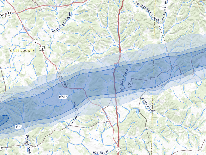 NEXRAD radar-signature map of the hail over Ardmore, TN
