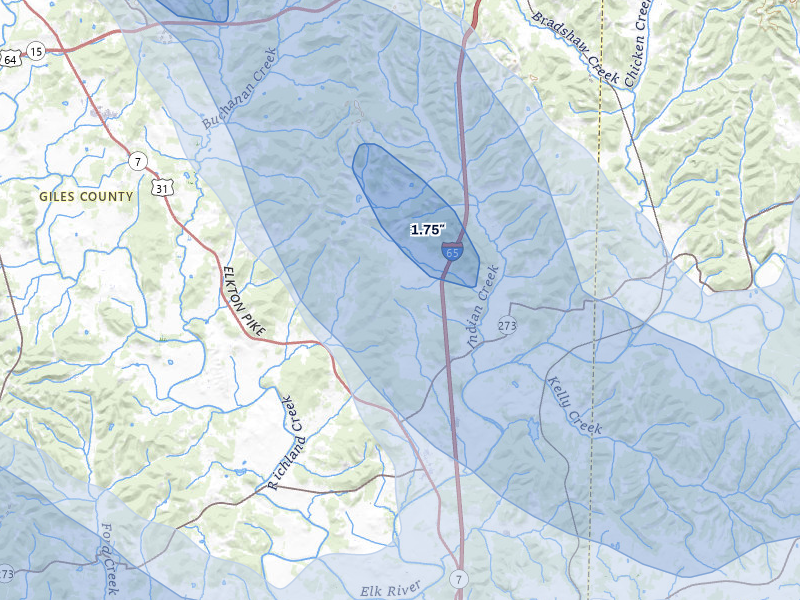 NEXRAD radar-signature map of the hail storm over Ardmore, TN on Jun 1, 2026