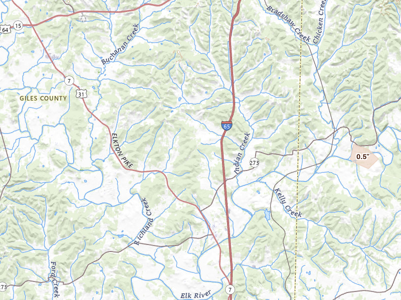 Radar-estimated hail-size map of the storm over Ardmore, TN on Jul 19, 2026