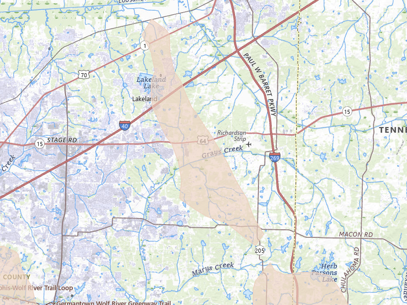 Radar-estimated hail-size map of the storm over Arlington, TN on Aug 22, 2026