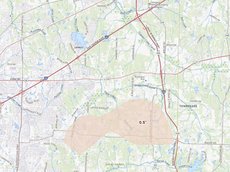 Radar-estimated hail-size map of the storm over Arlington, TN