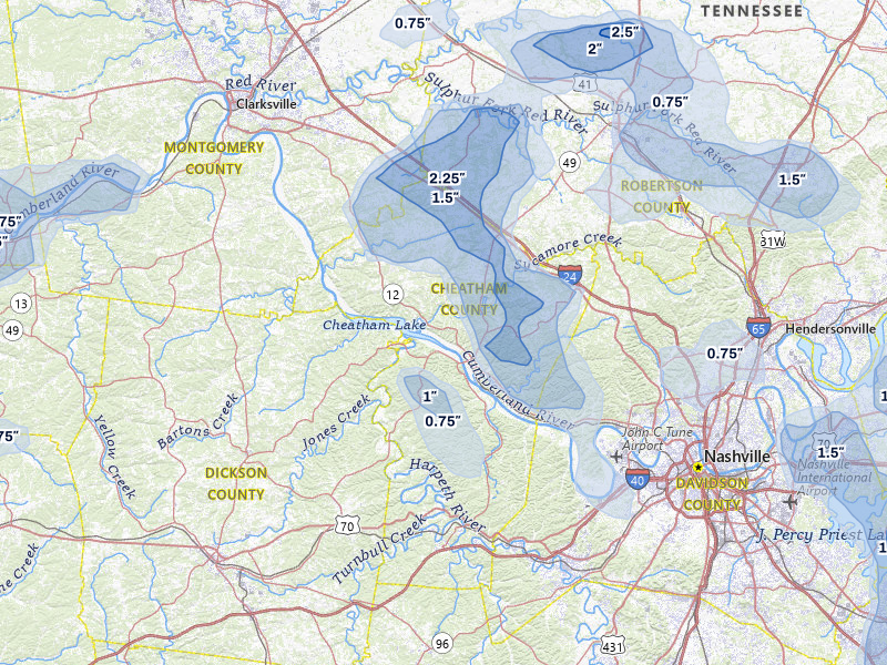 NEXRAD radar-signature map of the hail storm over Ashland City, TN on Jun 9, 2026