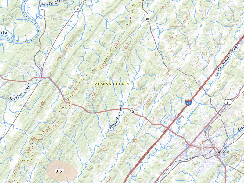 Radar-estimated hail-size map of the storm over Athens, TN
