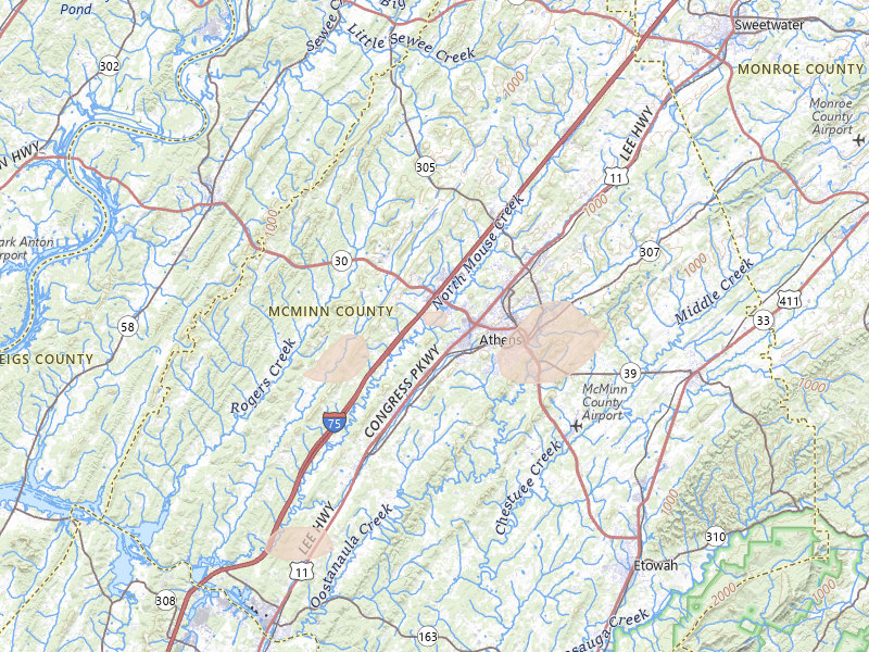 Radar-estimated hail-size map of the storm over Athens, TN on Aug 17, 2026