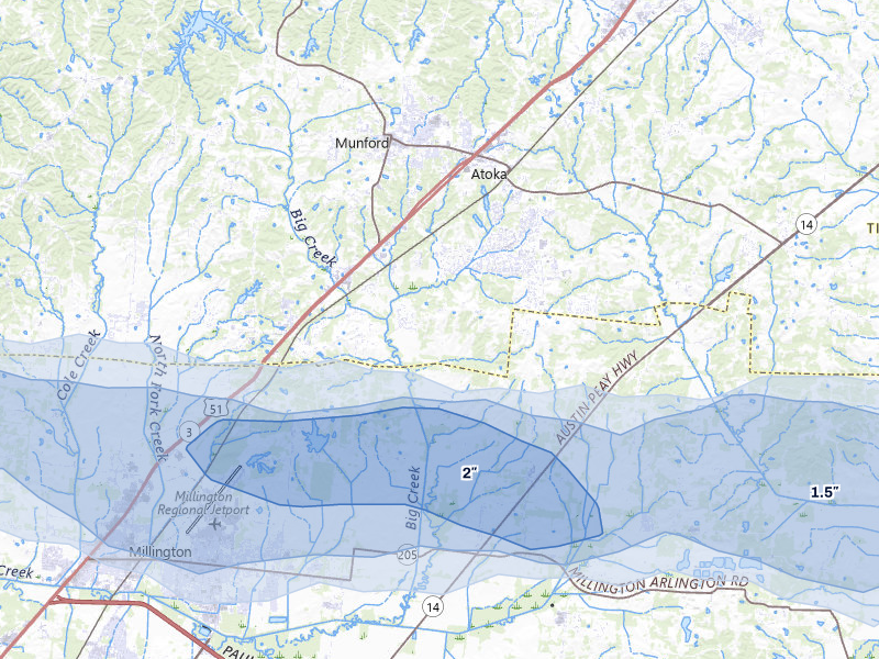 NEXRAD radar-signature map of the hail storm over Atoka, TN on May 5, 2026