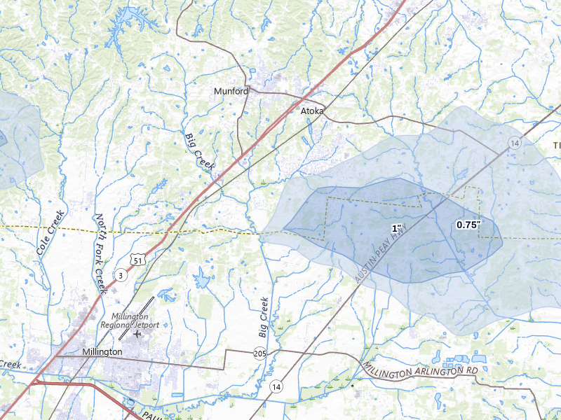 NEXRAD radar-signature map of the hail storm over Atoka, TN on Jul 8, 2026
