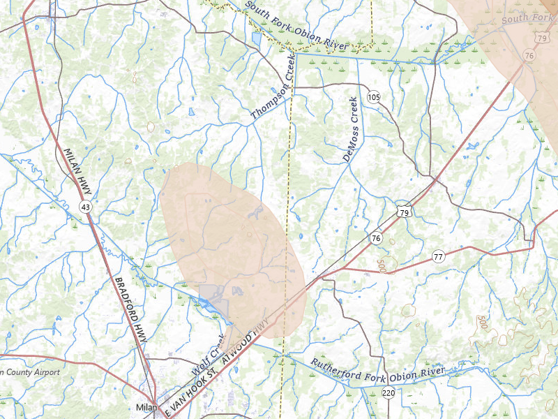 Radar-estimated hail-size map of the storm over Atwood, TN on May 31, 2026