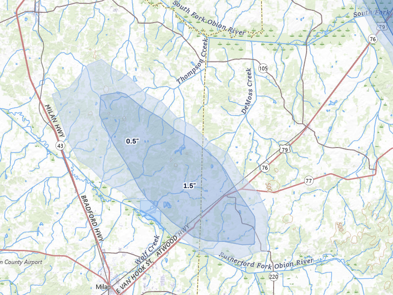 NEXRAD radar-signature map of the hail storm over Atwood, TN on May 31, 2026