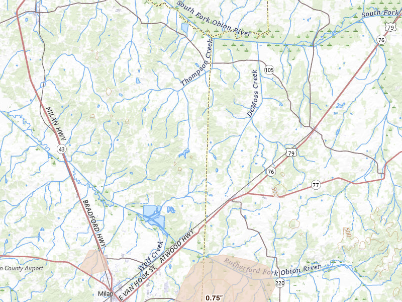 Radar-estimated hail-size map of the storm over Atwood, TN on Jul 11, 2026