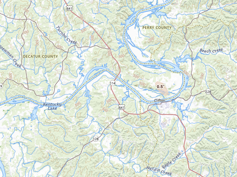Radar-estimated hail-size map of the storm over Bath Springs, TN on May 31, 2026